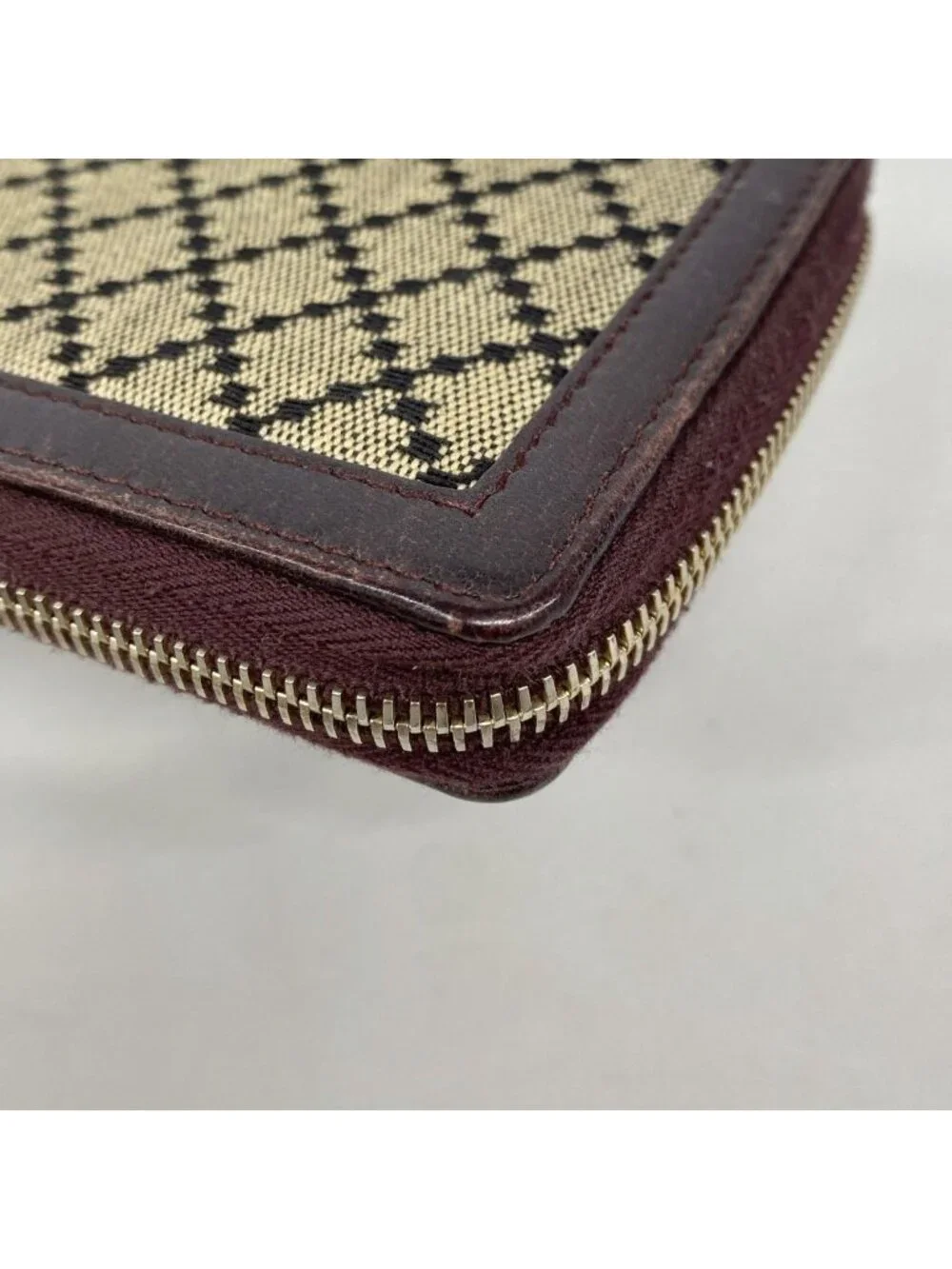 Gucci Wallet Bamboo Diamante Canvas Beige Bordeaux Champagne Gold - Picture 5 of 9